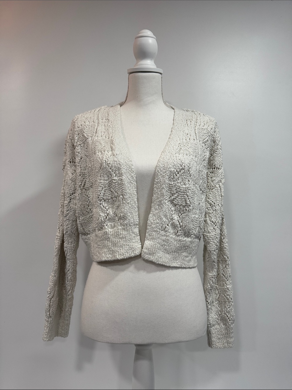 Wild Fable Cropped Crochet Open-Front Knit Sweater Cardigan - Cream - Small